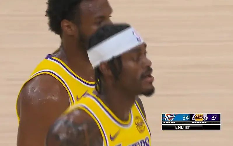 东詹里缺阵湖人首节仅落后雷霆7分，此前全出战落后雷霆23分